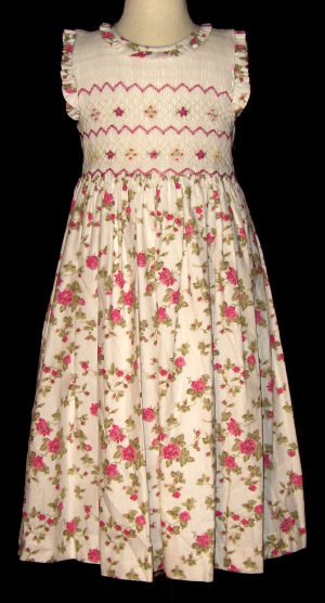 Hand Smocked Whole Bodice High Yoke Floral Print Dress - Magdalena_ FREE Shipping Sz 1 to 9