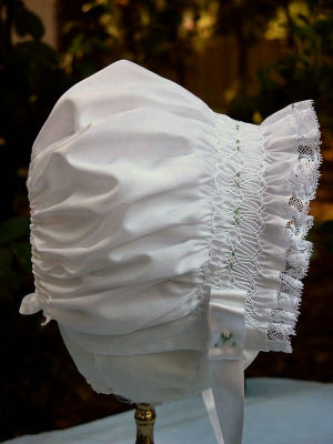 Hand Smocked White Baby's Bonnet - Abbey