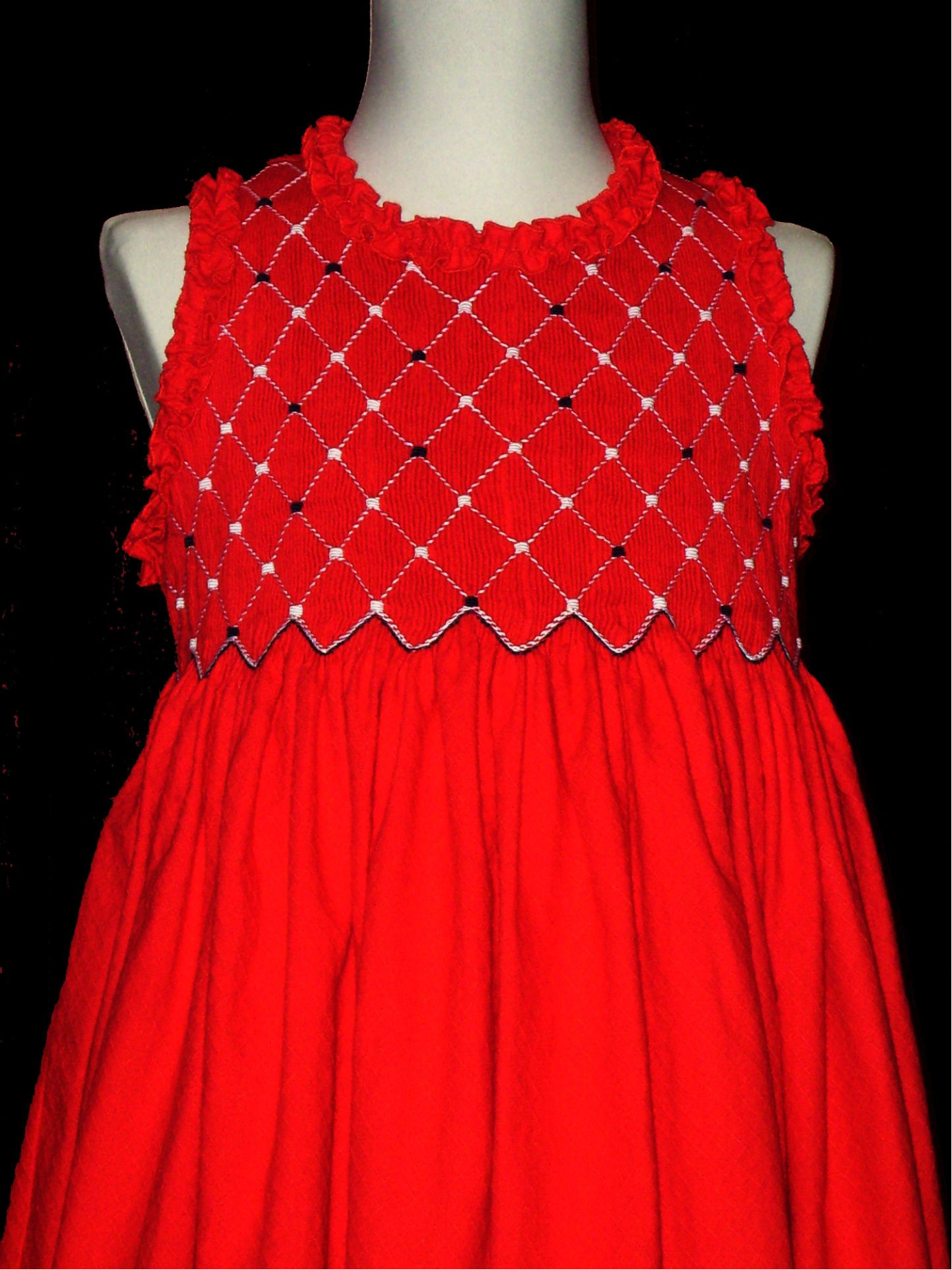Hand Smocked Red Dress - Erika_ FREE Shipping Sz 1 to 12