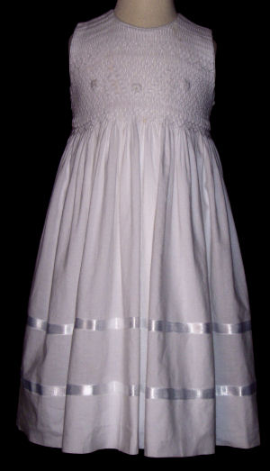 Hand Smocked Bodice White Dress - Ines_ FREE Shipping Sz 1 to 9