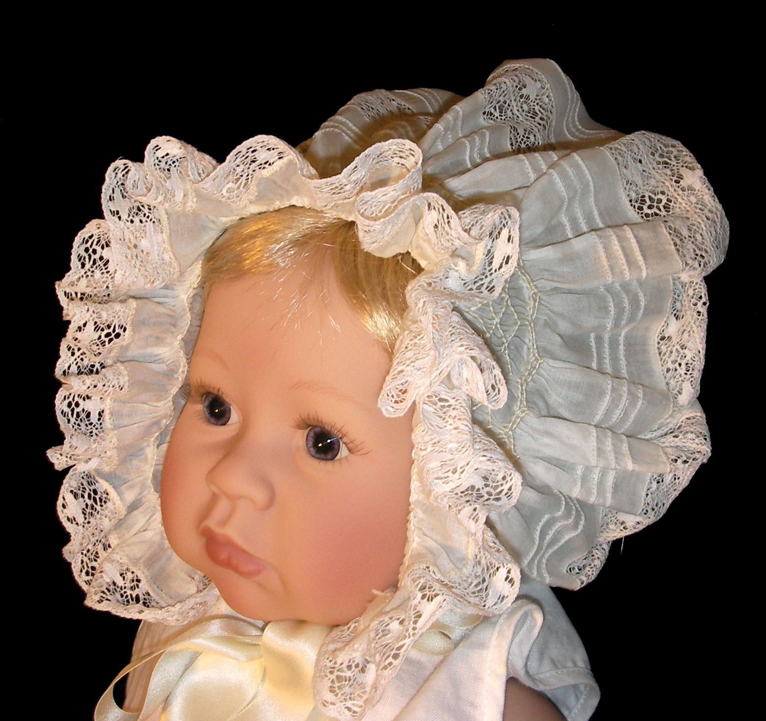 Hand Smocked _ Hand Embroidered _ Baby's Bonnet - Jean Marie FREE Shipping