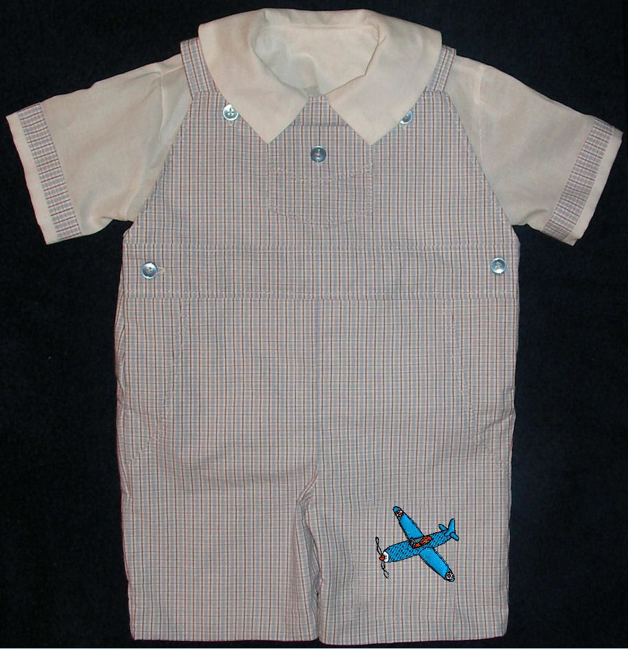 Machine Embroidered Airplane Boys Shortall - Romper - Playsuit - Overall - Dungaree FREE Shipping