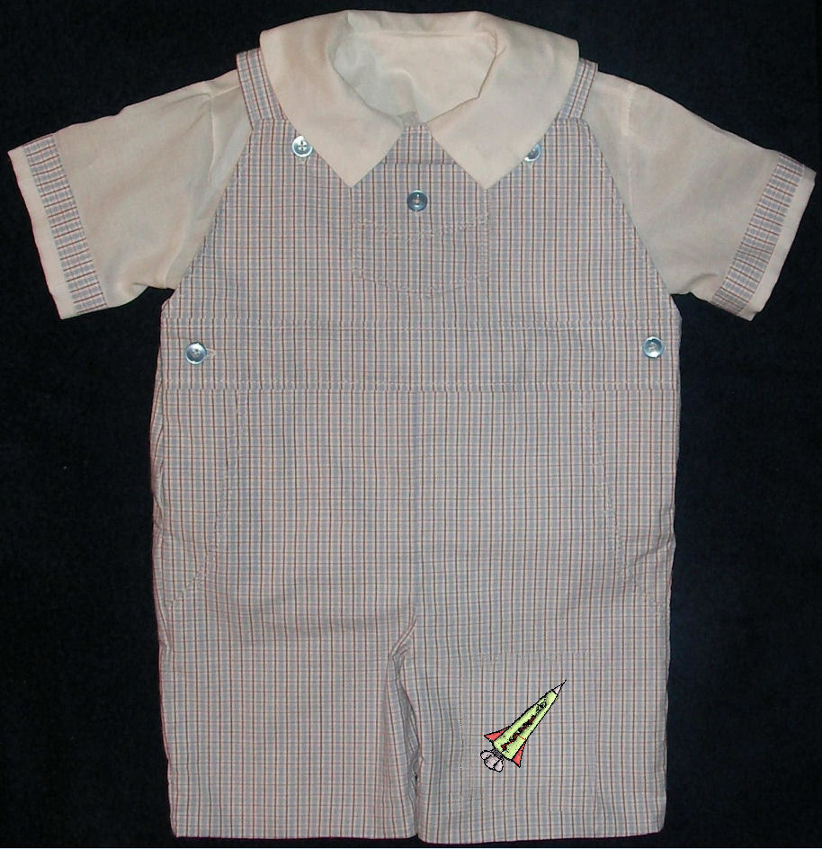 Machine Embroidered Rocket Boys Shortall - Romper - Playsuit - Overall - Dungaree FREE Shipping