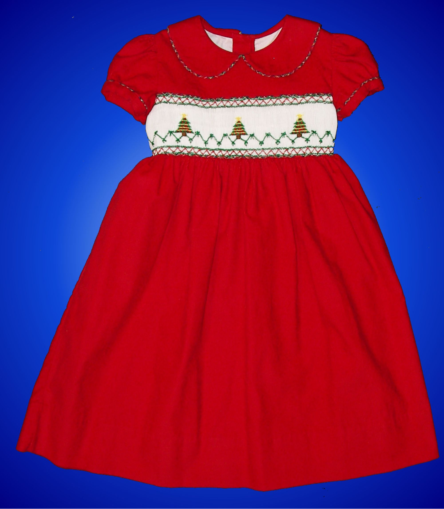Red Christmas Dress with White Hand Smocked Insert - Amparo FREE Shipping