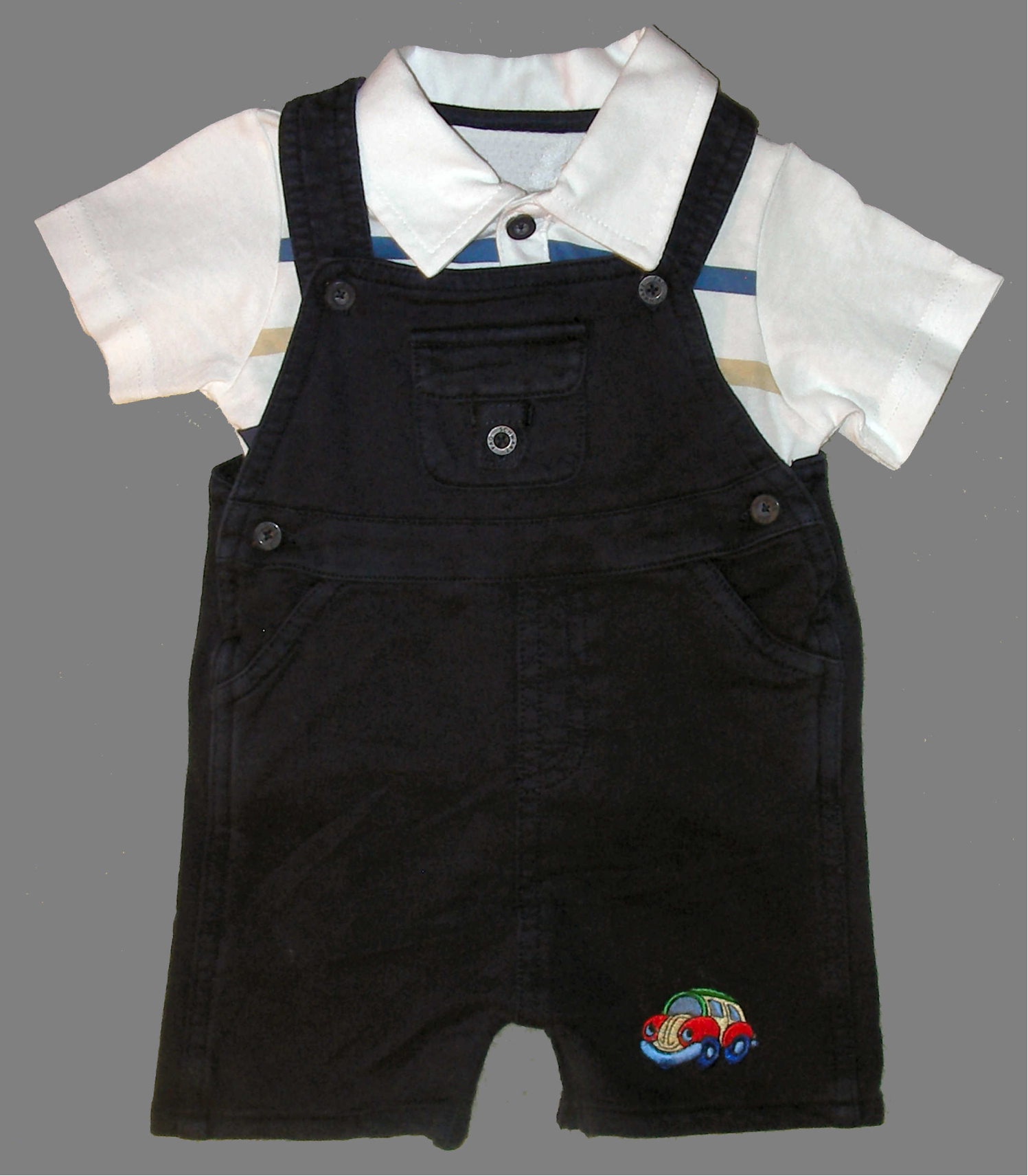 Machine Embroidered Car Boys Blue Shortall FREE Shipping