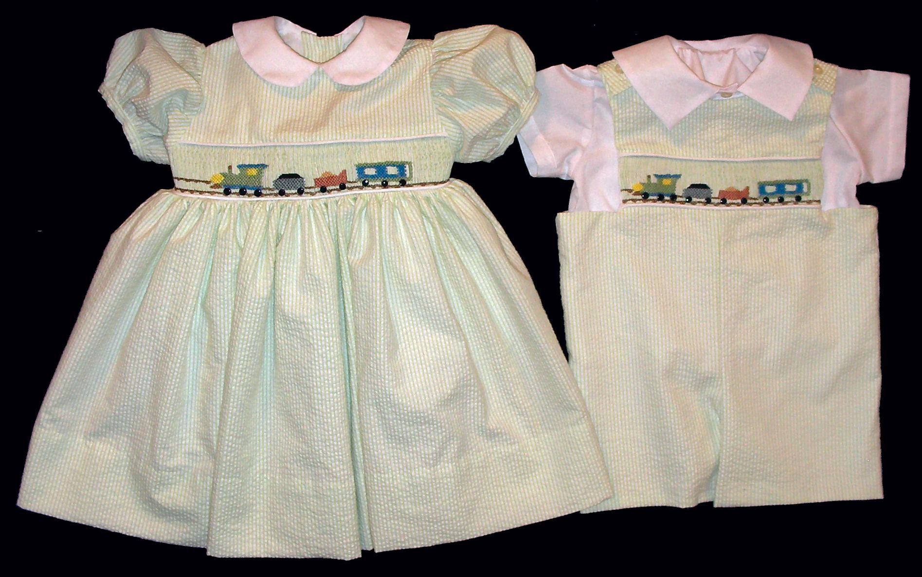 Brother and Sister Set _Freight Train _ FREE Shipping Sz 3M to 18M