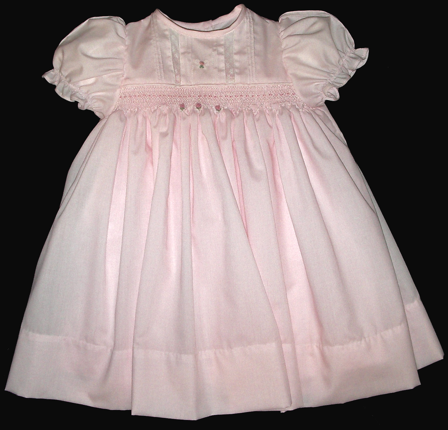 Hand Smocked with fine pintucks, lace, bows and roses, Dress - Sarah_ FREE Shipping Sz 3M to 18M