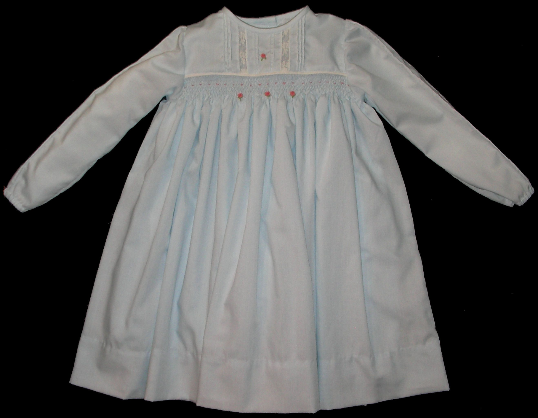 Hand Smocked with fine pintucks, lace, and roses, Dress - Wilma_ FREE Shipping Sz 3M to 6M