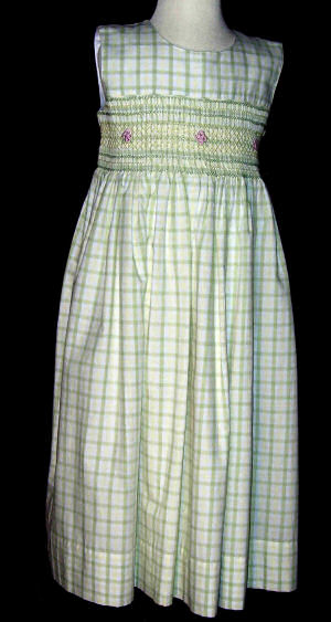 Hand Smocked Whole Bodice High Yoke White dress with Yellow and Green Plaid - Ziporah _ FREE Shipping Sz 1 to 9