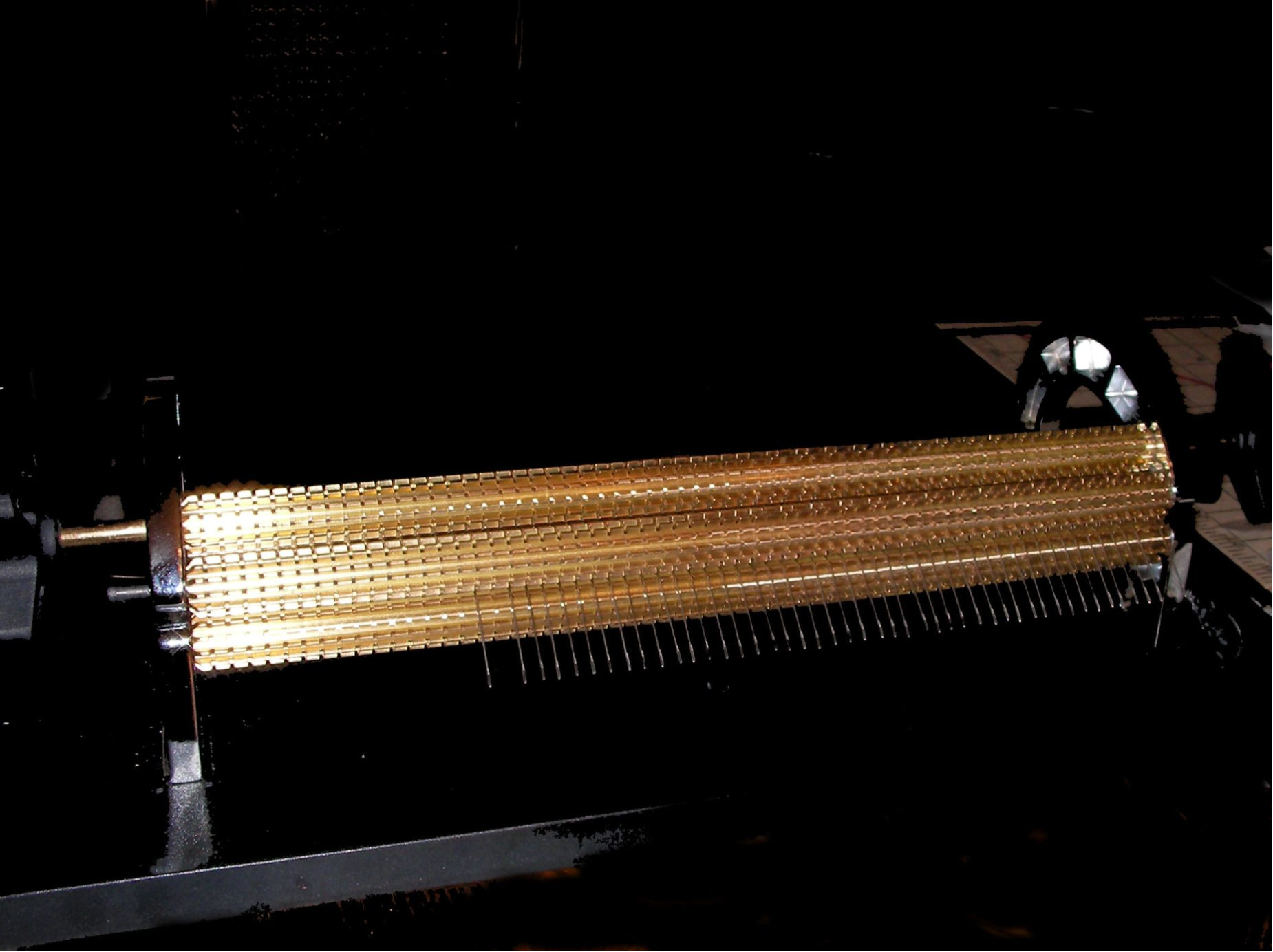 note the modified pleating machine cylinders, to allow using more needles