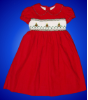 Red Christmas Dress with White Hand Smocked Insert - Amparo FREE Shipping
